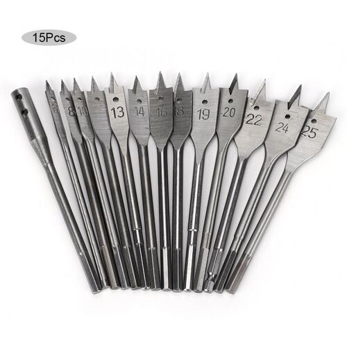15 Pcs Spade Drill Bit Set Paddle Flat Bits With Hex Shank f