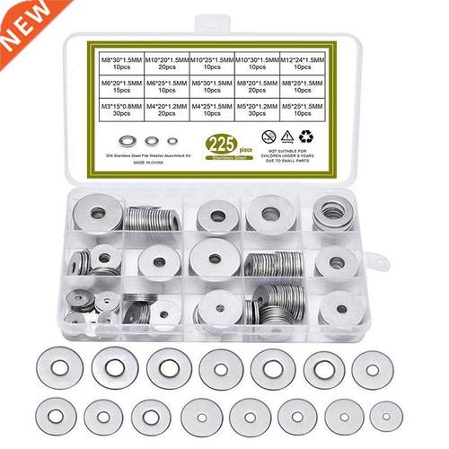 225PCS M3 M4 M5 M6 M8 M10 M12 Large Metal Plain Gasket Washe