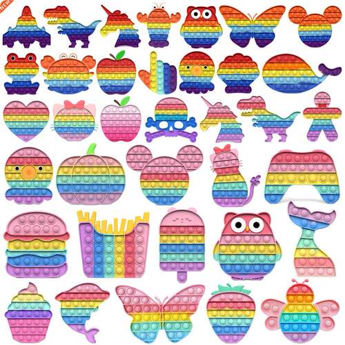 Popits Popite Rainbow Pop Push Bubble Fidget Toys Antisss Si