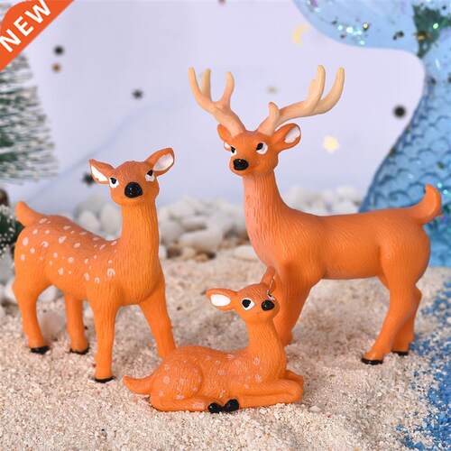 3pcs/Set Sika Deer Cartoon Animal Figurine Dollhouse Home D
