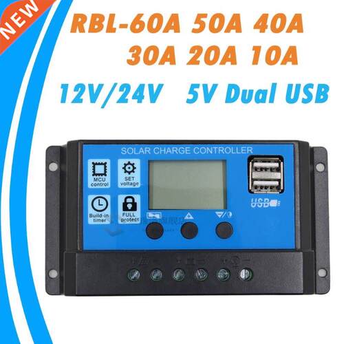 24V 12V Auto Solar Panel Battery Char Controller 60A 50A 4