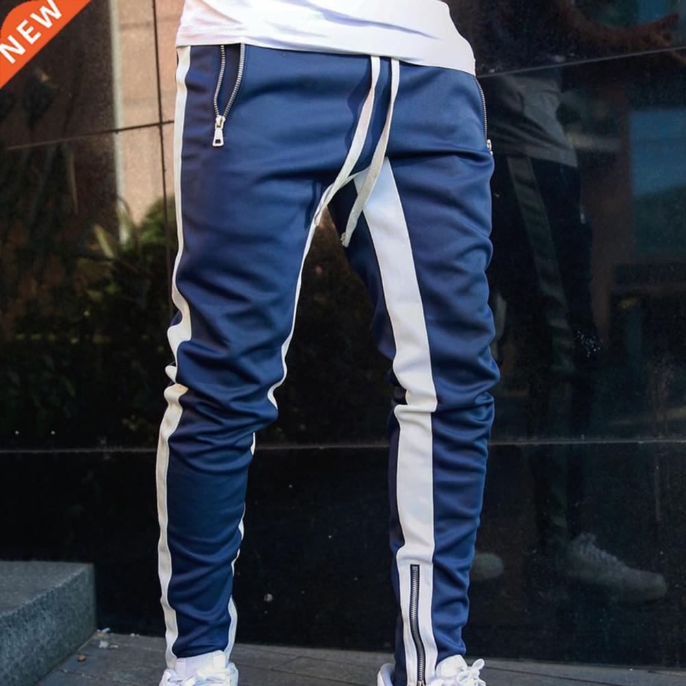 2022 Men Pants Trousers Side Stripe Zippered Casual Men Fitn