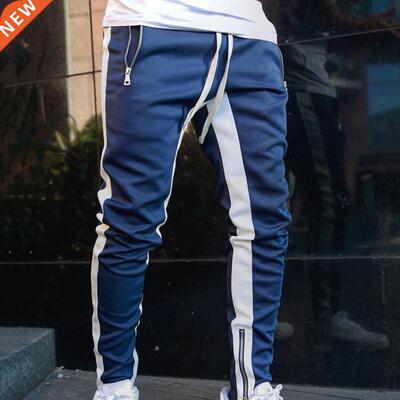 2022 Men Pants Trousers Side Stripe Zippered Casual Men Fitn