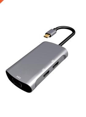 3 in 1 USB Type C to 2 HDMI +VGA Adapter with USB Hub High S