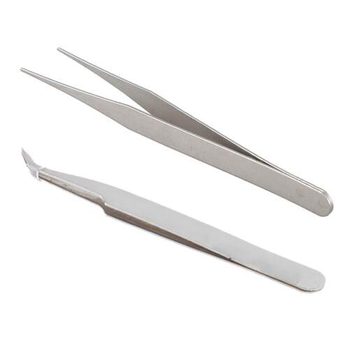 2 Pcs Tweezer: 1 Pcs Fine Point Silver Pointy Straight Tweez