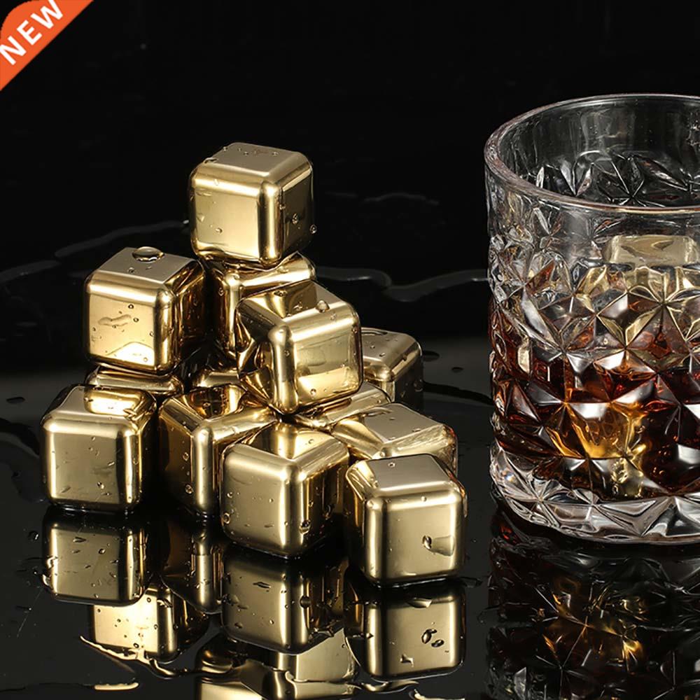 6pcs Golden Whiskey Stones Ice Cubes Chilling Rocks Whisky C