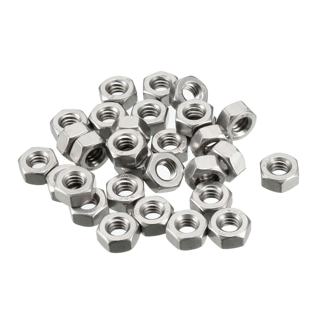 04 Stainless Steel Hexagon Hex Nut Silver Tone 100 pcs 1 4i