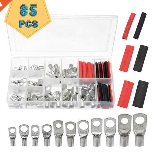 85Pcs Tinned Copper Ring Lug Terminal Connector With Solder