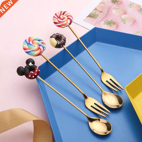 1PC Stainless Steel Mickey Doughnut Spoon Fork Cake Coffee D