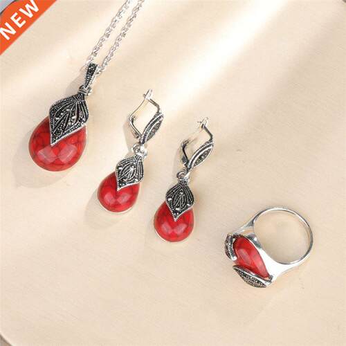 Simple Red Resin Accessories Set for Women Vintage Female We