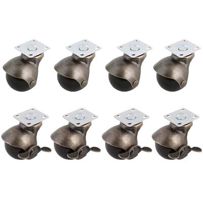 [8 Pack] Swivel Top Plate Hooded Ball Caster Wheels, Antique