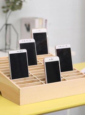 24 Grid Wooden Stora Box Organier Mobile Phone Holder Sta