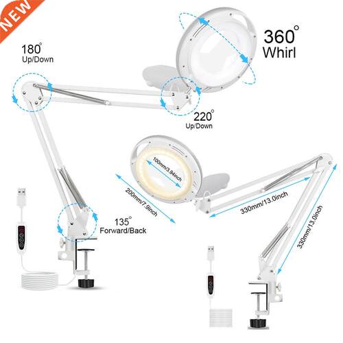 LED Remote Control Desk Lamp Clip on Light 5Xlens Magnifying