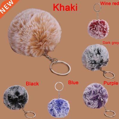 8cm 1 ball 2 colors Frost white fur pom pom ball keychain Wo
