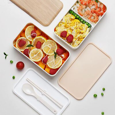 Microwave Double Layer Lunch Box Wooden Bento Box Portable C