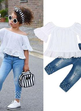 1-6Y Baby Girls Clothes Sets Girl White Tops T-shirt Kids De