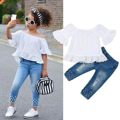 1-6Y Baby Girls Clothes Sets Girl White Tops T-shirt Kids De