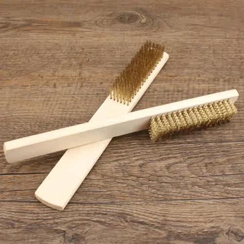 Square Copper Wire Brush With Wooden Handle Cleaning Soft So