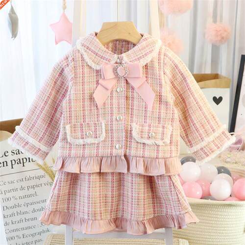 Baby Girls Fashion Clothing Set Classic Plaid Lace Jackets+s