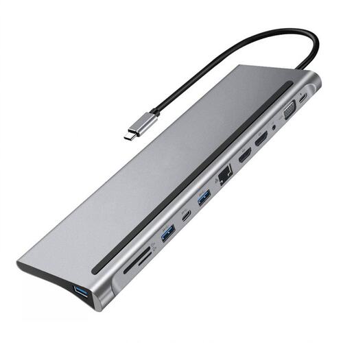 4K 12Port Type-C Adapter HUB USB 3.1 to Dual HDMI-compatible