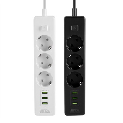EU Plug USB Practical Power Strip 3-Port 3-Outlet Wall Socke