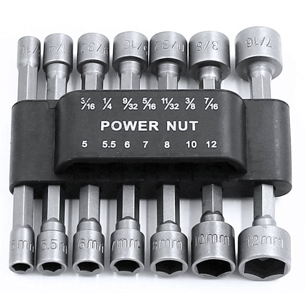 14 Pcs SEA Metric Power Nut Driver Hex Shank Set Kits With B