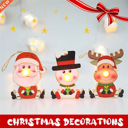 New Year 2020 Elk Wood Pendant Drop Ornaments Christmas Tree