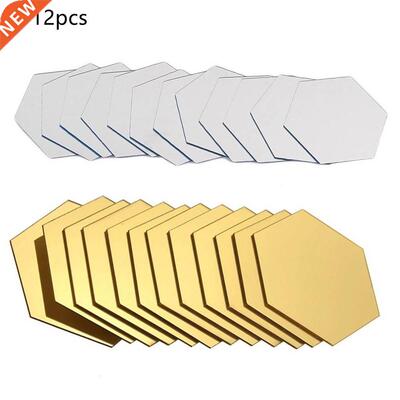 12pcs Self Adhesive Reflective Hexagon Shape Stereo Mirror W