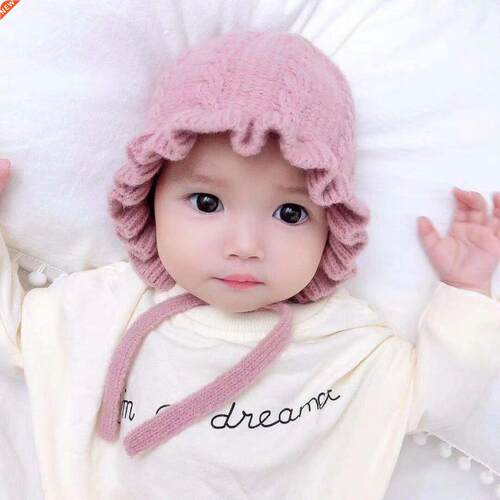 Winter Baby Girls Toddler Solid Print Hats With Ruffle Desig