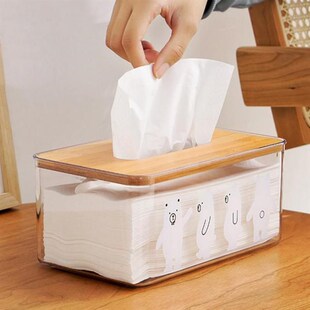 Nordic Minimalist Plastic Tissue Box With Wood Cover Paper T