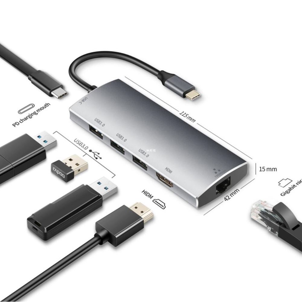 USB-C multiport adapter Type C USB-C to HDMI 4K VGA Rj45 Gig