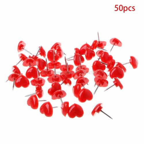 50 Pcs Heart Shape Plastic Quality Colored Push Pins Thumbta