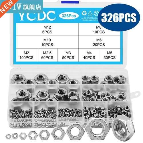 YCDC 326Pcs Hexagon Nuts Assortment Kt M2 M2.5 M3 M4 M5 M6