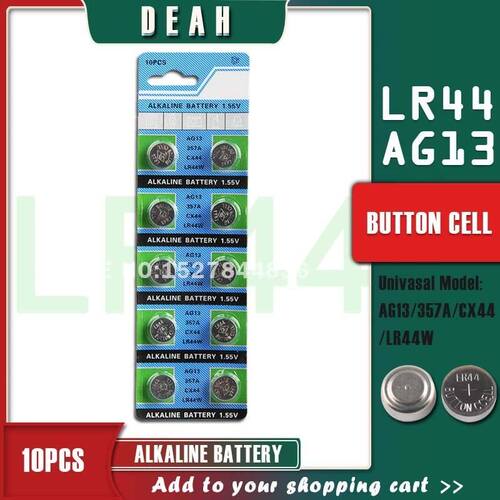 10PCS 1.55V AG13 LR44 Alkaline Cell Coin Battery AG 13 LR44W