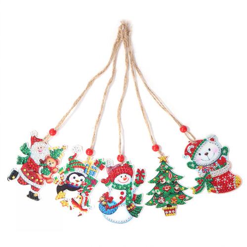 5PCS 5D Diamond Painting Christmas Pendant Ornament Santa Sn