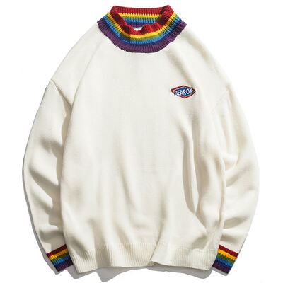 Patch Design Knitwear Sweatshitrs Rainbow Collar Casual Kni