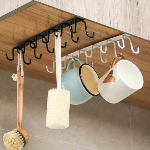 Kitchen Rack Holder Double-row 6 Hooks Metal Under Shelf Mug