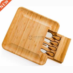 Bamboo Cheese Board Wooden Cutting board with Handle Knives