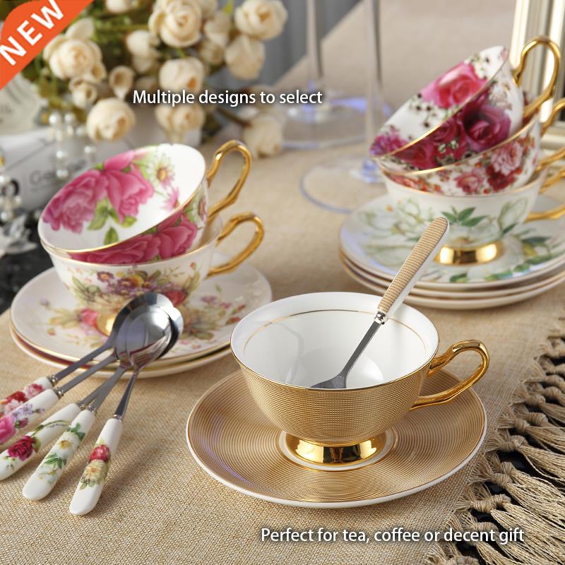 Europe Noble Bone China Coffee Cup Saucer Spoon Set 200ml Lu