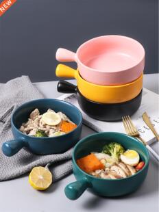 Ceramic it salad bowl handle baking oven baked rice bowl