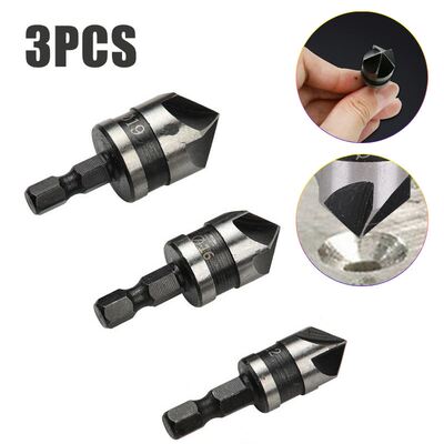 3pcs 12/16/19mm 5/7 Flute 90 Degrees Chamfer Drill Bit Set