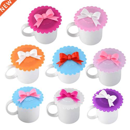Cute Reusable Cup Lid With Bowknot Silicone Anti-dust Bowl C