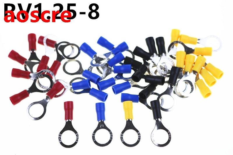 50PCS/100PCS RV1.25-8 Red Circular 22-16 AWG 0.5-1.5mm2 Insu