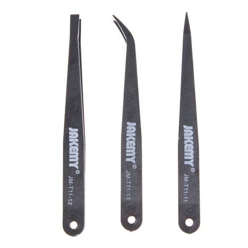 3 in 1 Anti-static Tweezers Kit Heat Resistant Flat Pointed