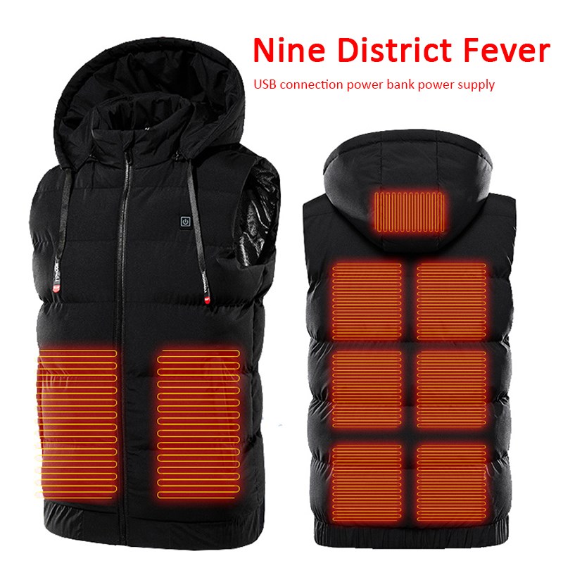 New Men Electric Heated Thermal Hooded Vest Down Jacket USB