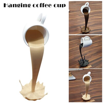 Floating Spilling Coffee Cup Sculpture Kitchen Decor Spillin