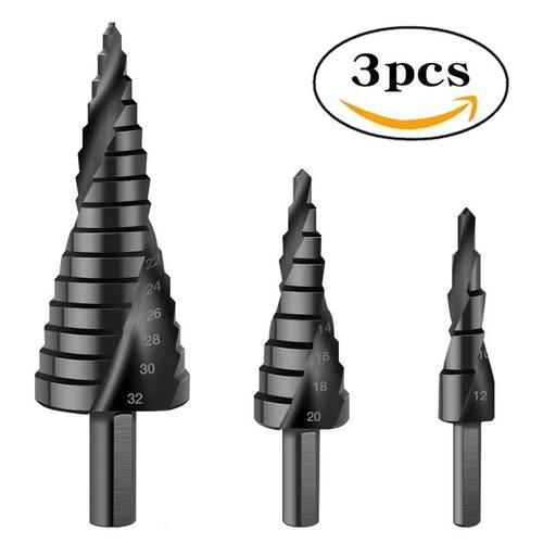 3pcs/set 4-12/20/32mm HSS Cobalt Step Drill Bit Set Spiral M