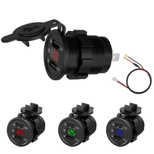Car Motorcycle Cigarette Lighter Dual USB Charger 12V-24V Ca