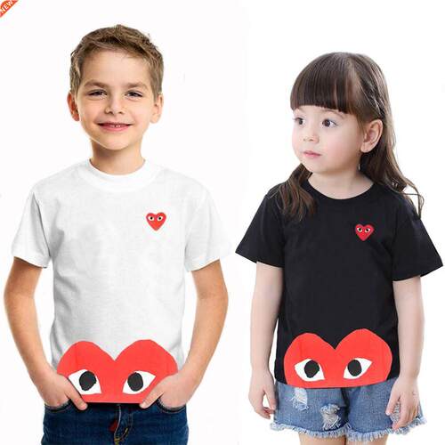 Summer Children T-shirt Cartoon Embroidery Heart Print Eyes