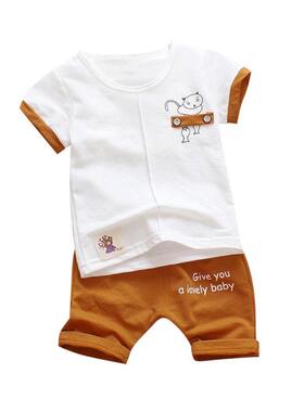 Summer Children Boy Clothes Set Cartoon Printed Short Sleeve